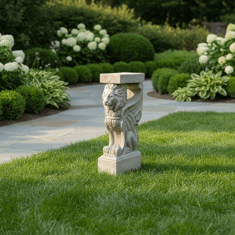 Winged Lion Outdoor Statue (32 - Inch) Side Angle