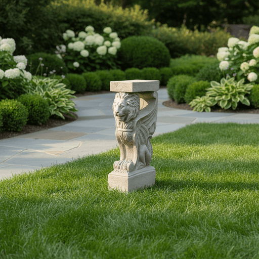 Winged Lion Outdoor Statue (32 - Inch) Side Angle