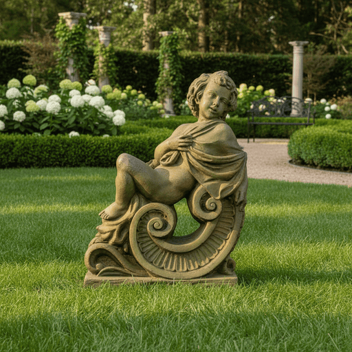 Winter Angel On Scroll Statue (36 - Inch) Side Angle