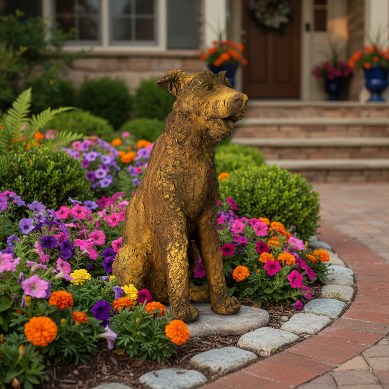 Wire Terrier Dog Garden Statue (23 - Inch) Side Angle
