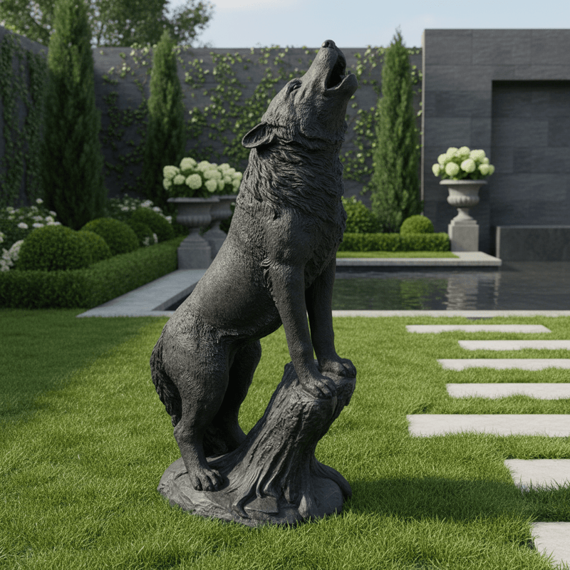 Wolf Garden Statue (37 - Inch) Side Angle
