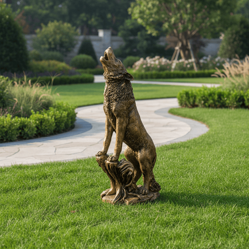 Wolf Howling Garden Statue (37 - Inch) Side Angle