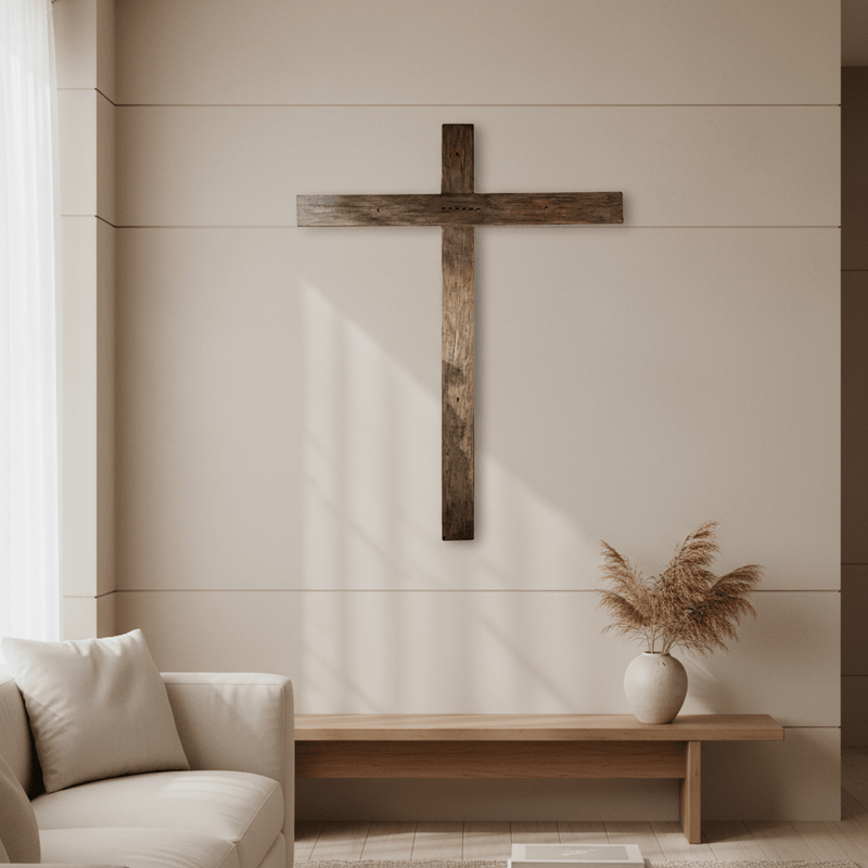 Wood Textured Cross Religious Statue (118-Inch)